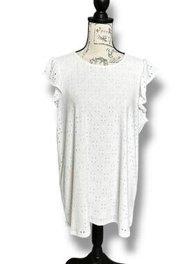 New Torrid Plus Eyelet Jersey Crew Neck Ruffle Sleeve Top Bright White 2X